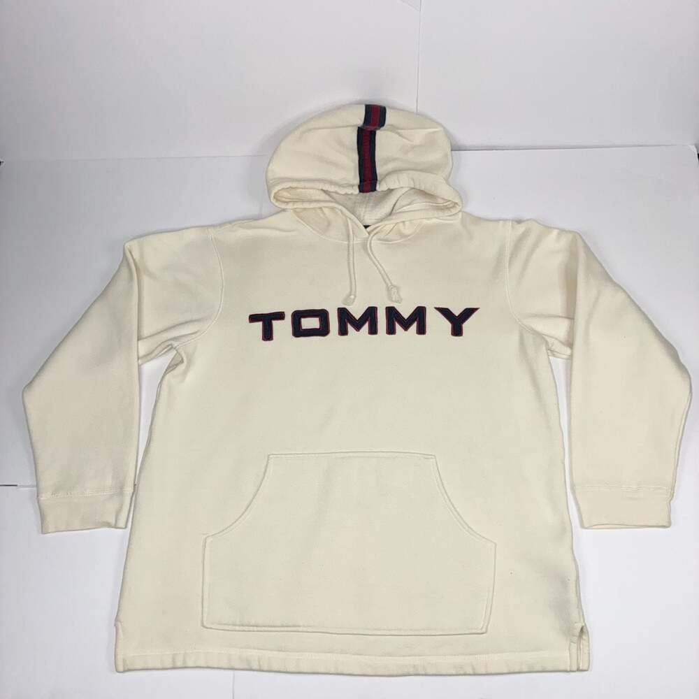 Tommy Hilfiger Men Vintage Logo Hoodie Cream Size Large
